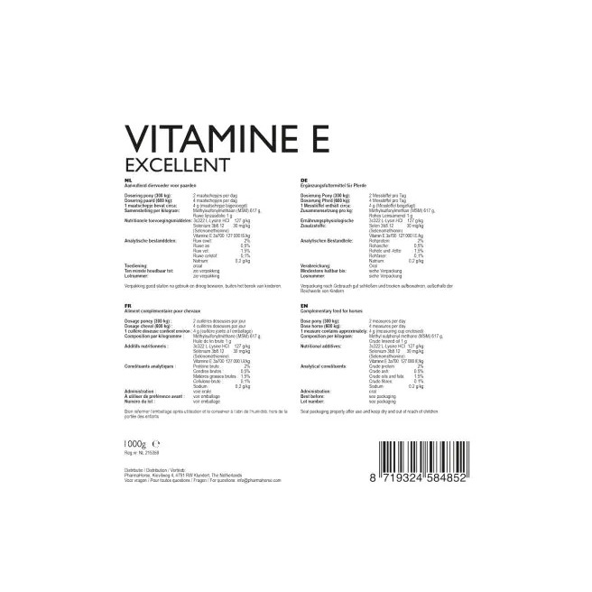 Vitamine E Excellent par PharmaHorse Vitamine E Excellent par PharmaHorse